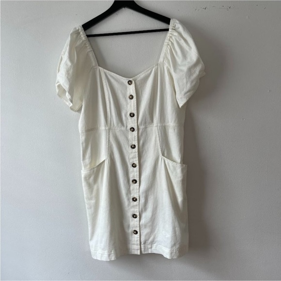 NWT Madewell Linen Blend White Puff Sleeve Mini Dress Size 14 - Picture 4 of 13